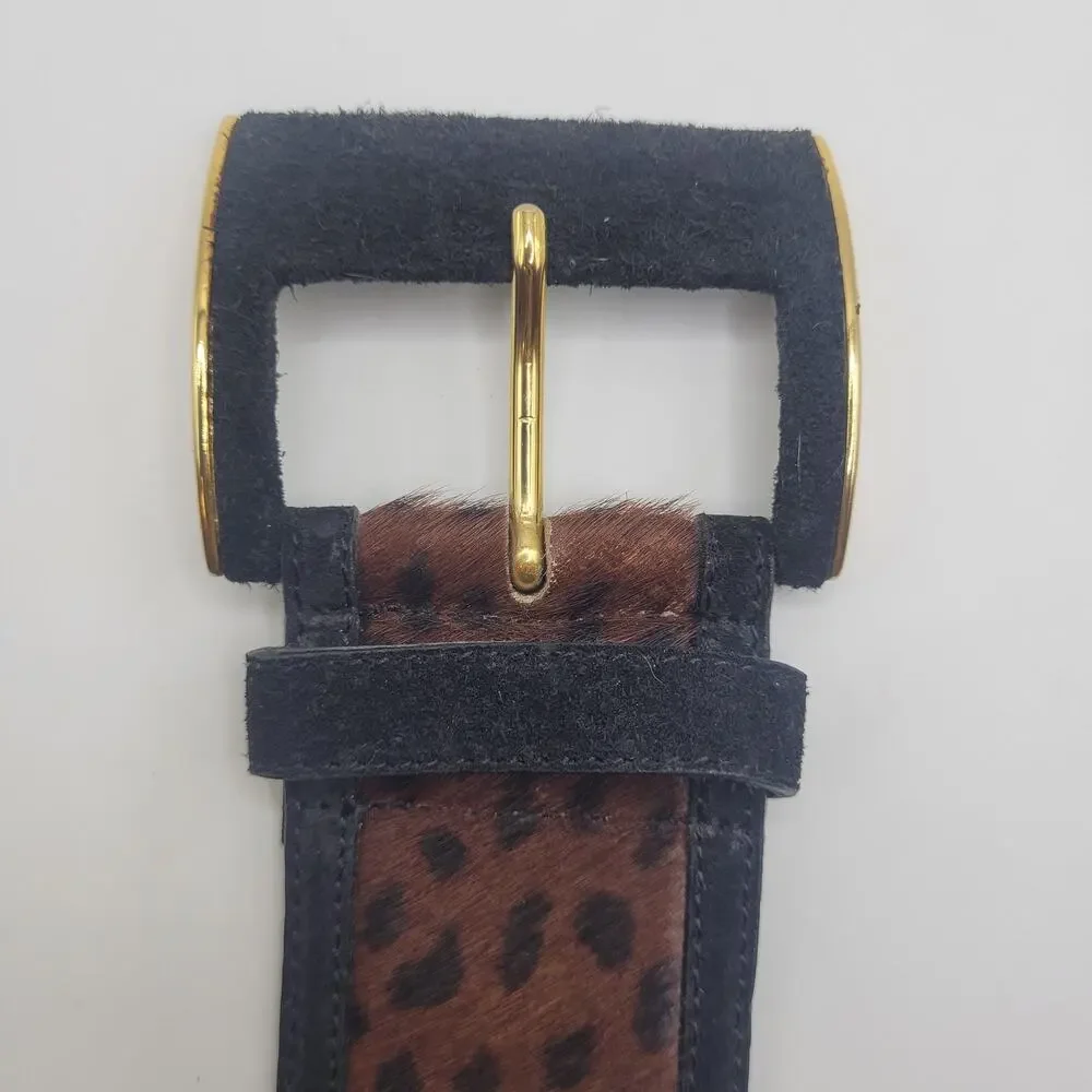 Vintage Echo Belt Medium Brown Leather Wide Leopard Print Waist Statement